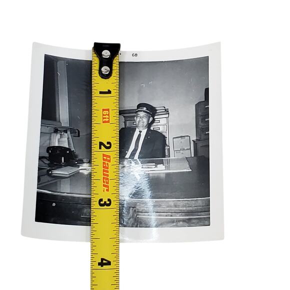 Vtg 1968 Monochrome Photography Conductor at Desk Working 3.5" x 3.5" Snapshot - Picture 2 of 4